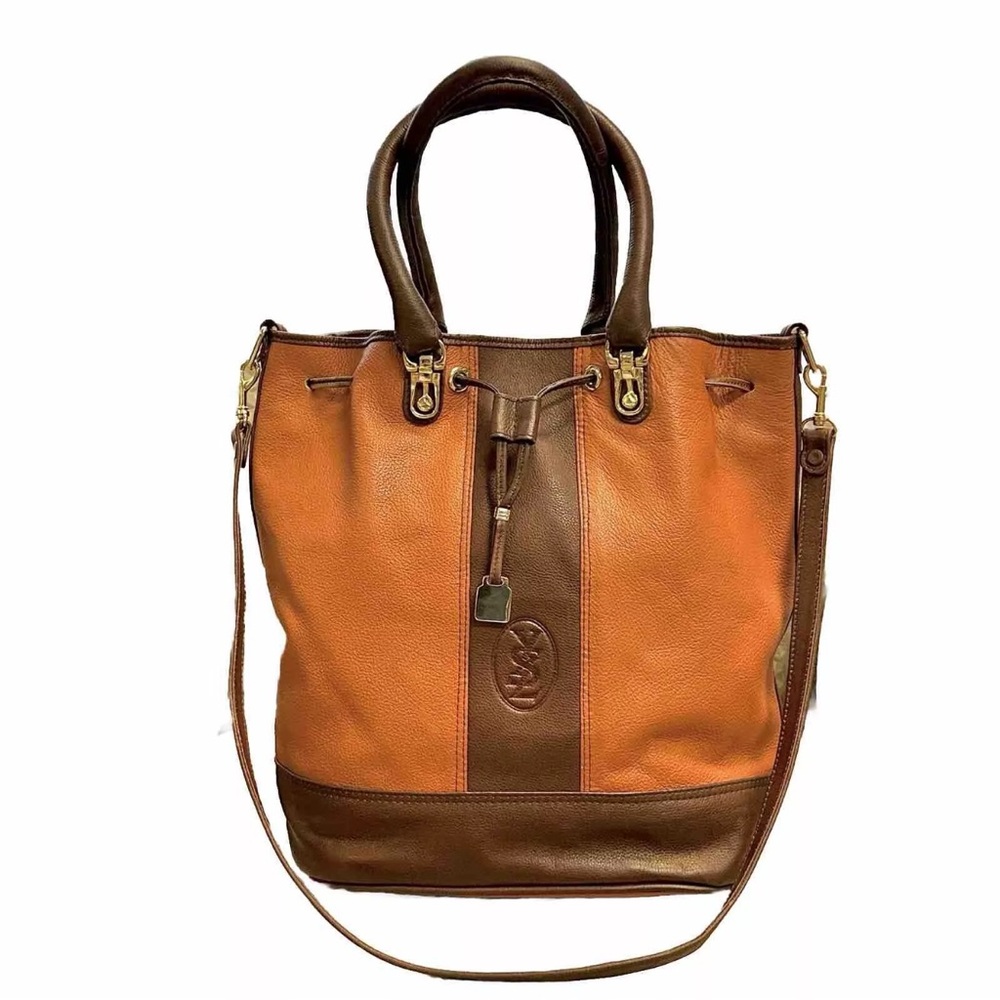 ❤️ YSL RARE VINTAGE 1970s Burgundy Brown REAL LEATHER BUCKET BAG DRAWSTRING BAG